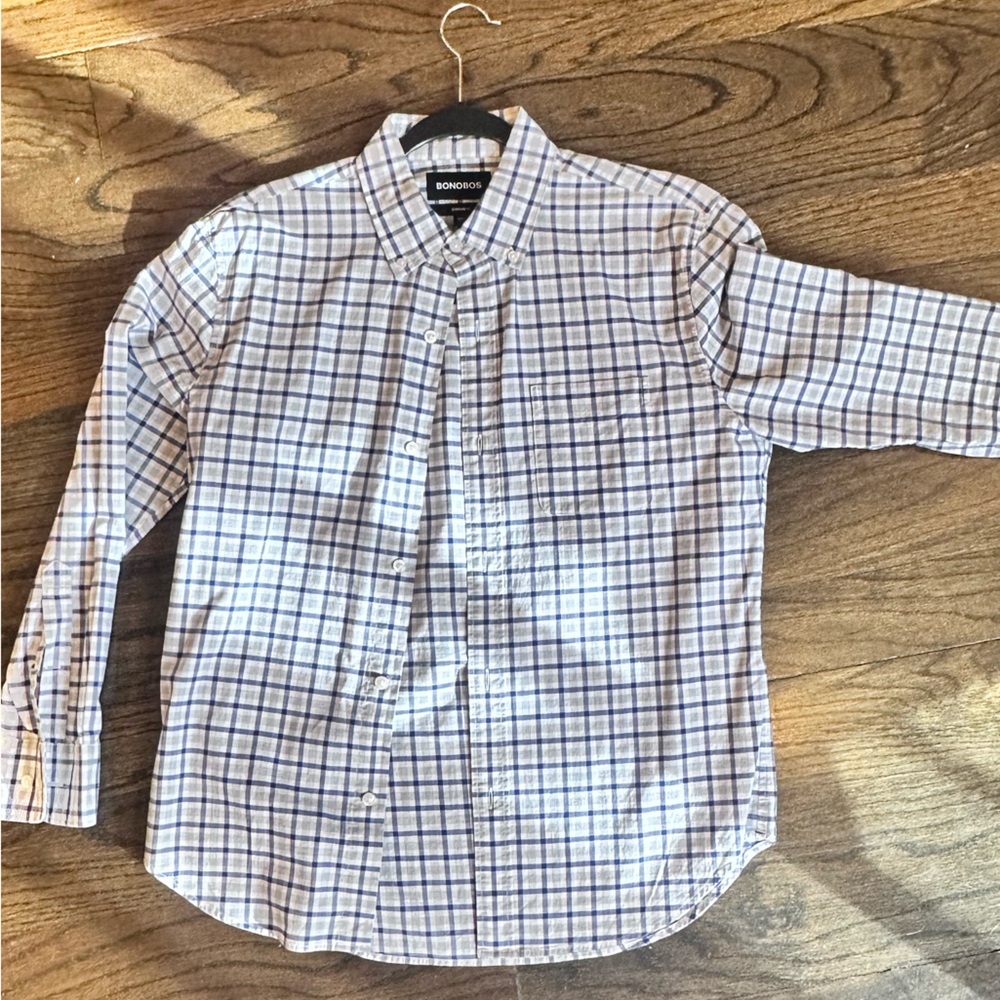 Bonobos Blue Gray White Checkered Shirt Small Stanadrd Short
